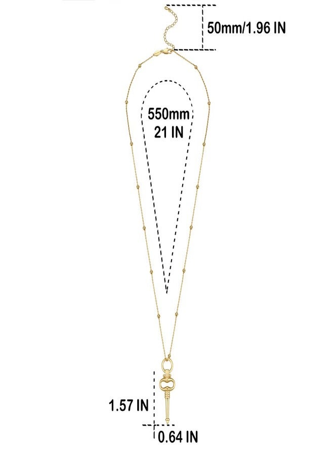 FRUMOS Dainty Layered Choker Necklace 18K Gold Plated Y Pendant Necklace Multilayer Bar Disc Necklace Adjustable Layering Choker Necklaces for Women Girls（Gold key Pendant） - Image 2